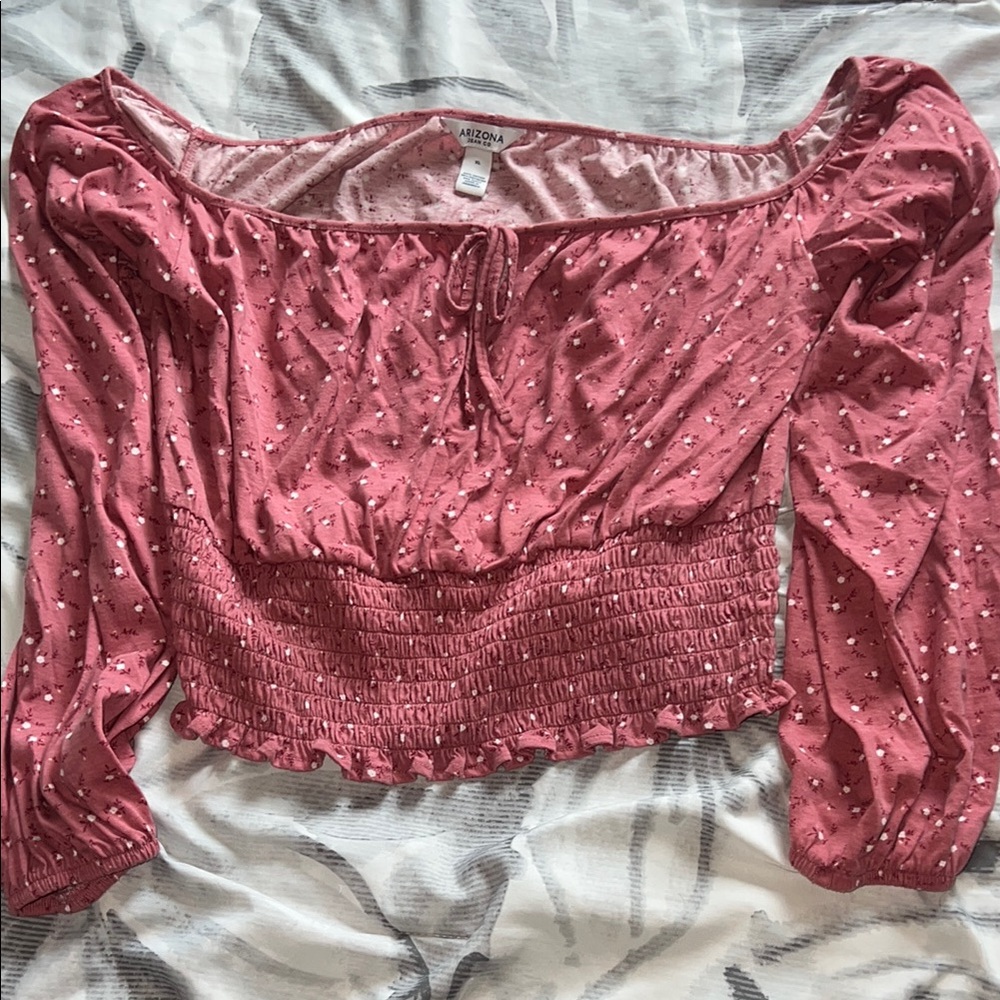 Arizona Jean Company Pink Puff Sleeve Cropped Blouse